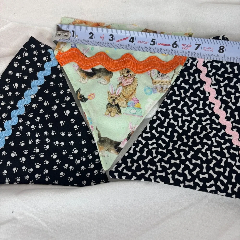 Handmade Dog Bandana Set of 3‎ Easter Dogs Paw & Bone Print Rickrack Trim